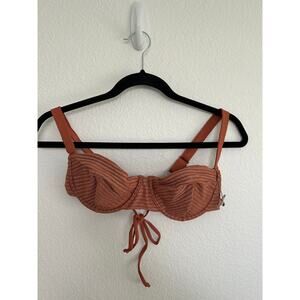 JMP The Label Terra Cotta and Silver Metallic Stripe Bikini Top  - M